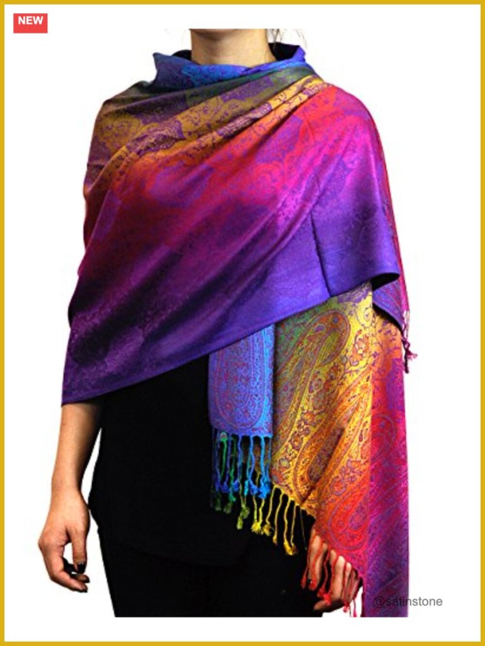 Soft Pashmina Scarf Shawl Wrap with Knotted Tassels, 50% Acrylic 50% Viscose